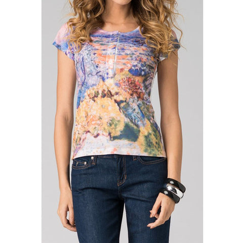 Γυναικείο κοντομάνικο printed T-shirt με κουμπάκια  Seven Los Angeles